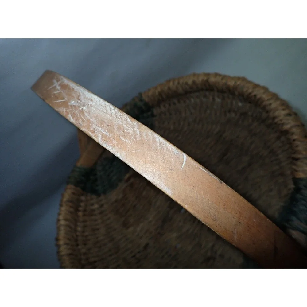 Vintage Hand Woven Buttock Basket Handle Gather‎ Boho Retro Chic